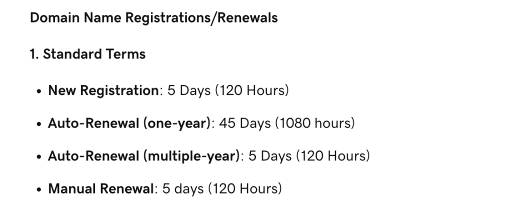 auto-renew terms for domain name renewals