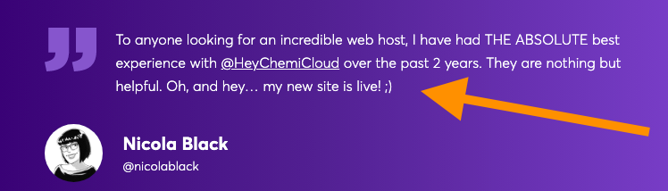 customer testimonials for ChemiCloud hosting provider.